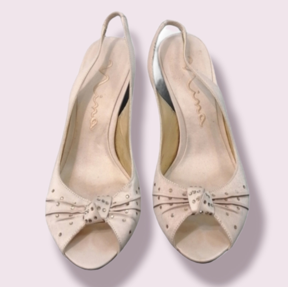 Nina Silk Cream Slingbacks Shoes sz 38 USA…